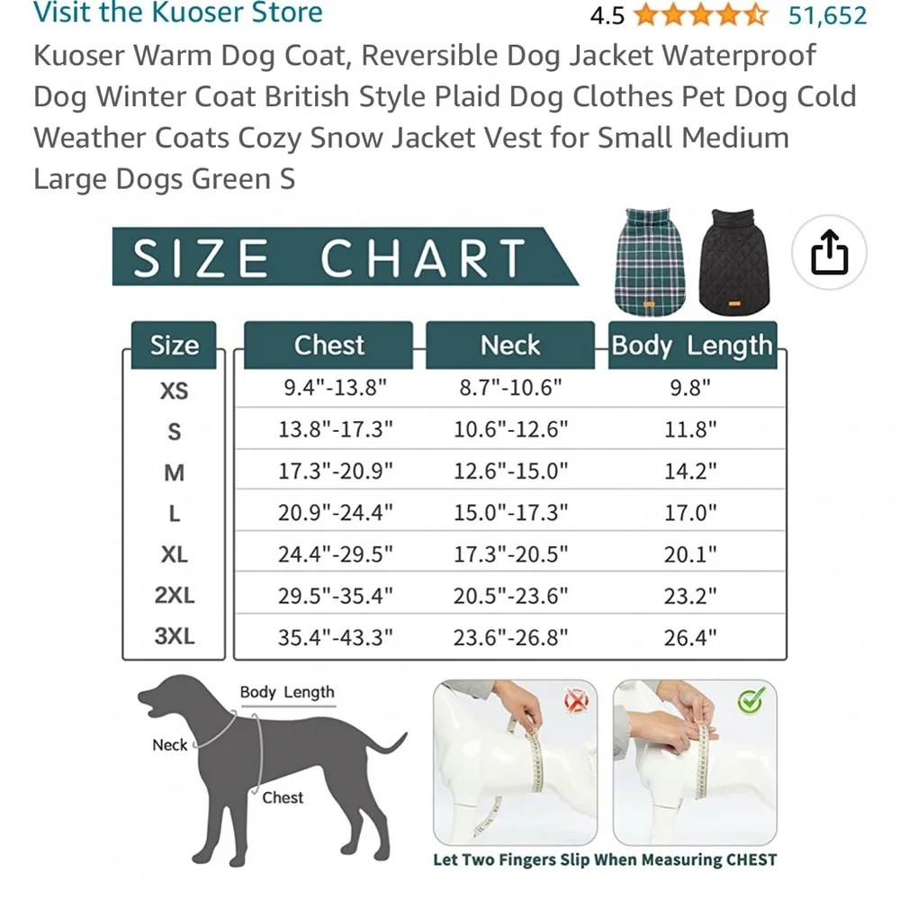 Reversible Dog Jacket Black & Green insulated size small